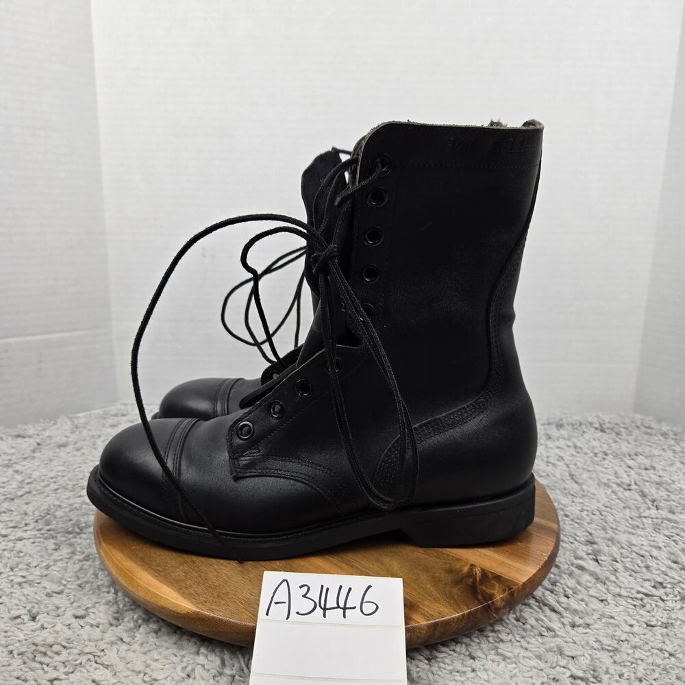 Vulcan Mens 9.5M Black Leather Lace Up Cap Toe Oil Proof Military Combat Boots